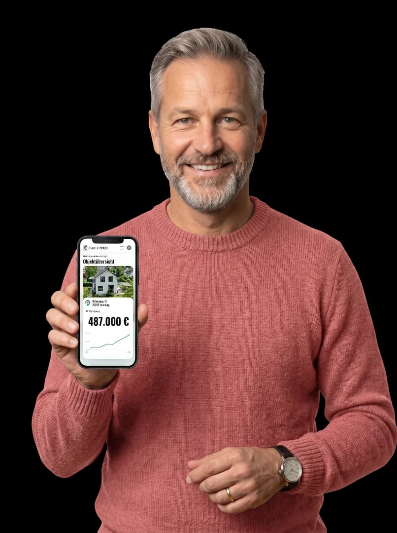 Robert Kroos, PropertyPilot Nutzer, zeigt den Marktwert seiner Immobilie in der App